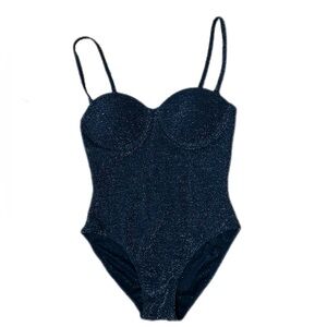 NWOT Shape FX Shimmery Black One-Piece Swimsuit with Adjustable Straps